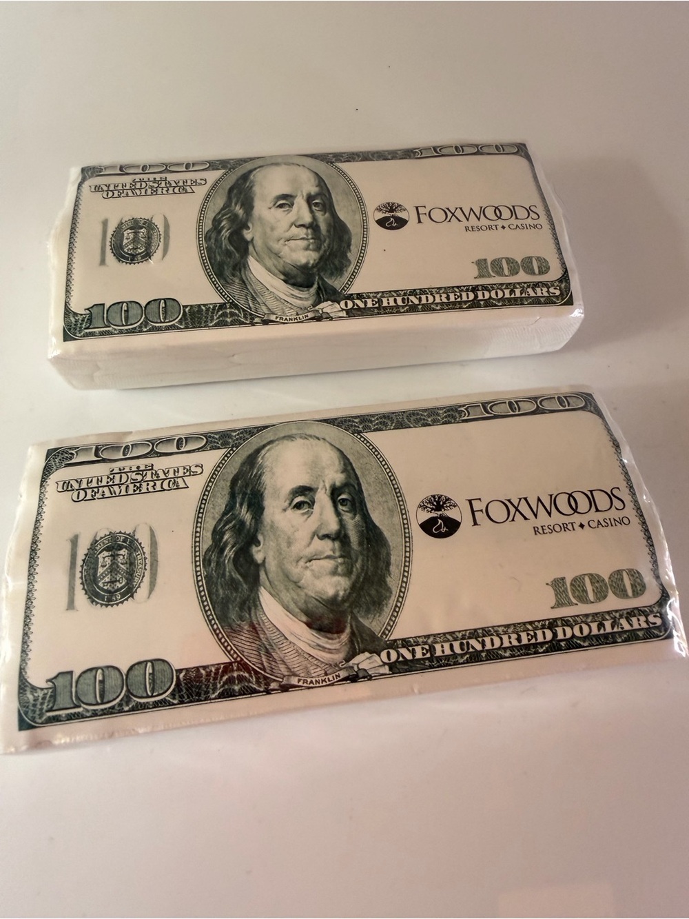 2 Vintage Foxwoods Resort + Casino Sealed Novelty $100 Bill with Tshirt
